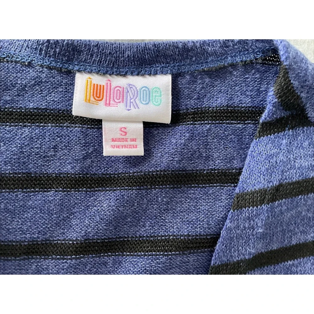 Lularoe Duster Vest, Size S, Open Front Blue/Black‎ Stripe Lightweight